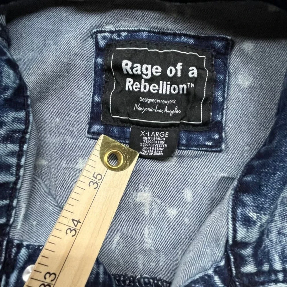 Rage of a Rebellion Denim Jacket Y2K Acid‎ Wash Patch XL Mens